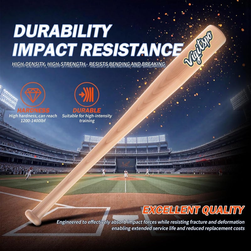 vigvitspo Professional Wood Baseball Bat 21-34 Inch，High-Density Maplewood for High Impact Resistance & Durability, Perfect for Baseball Training & Games - Image 2